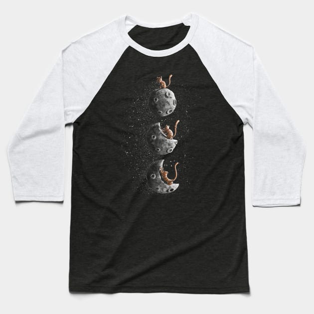 Scratching moon Baseball T-Shirt by Moi Escudero